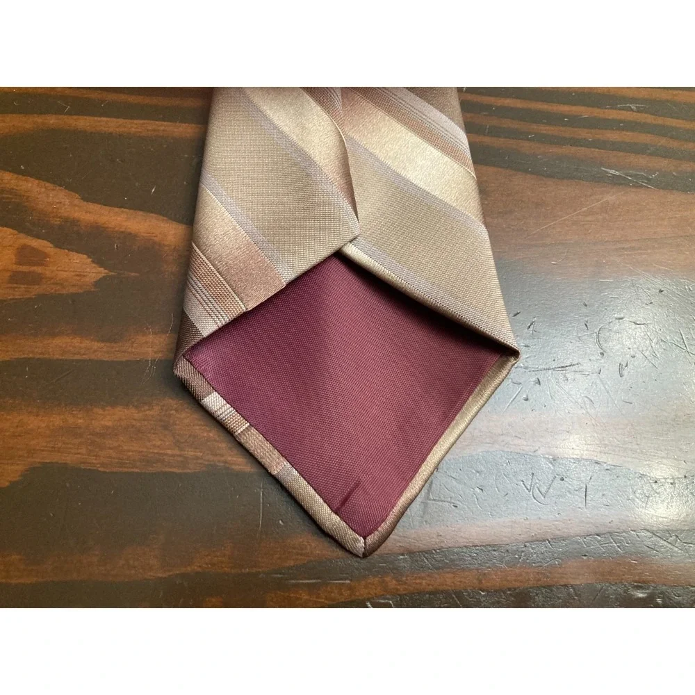 Vintage Envoy Striped Beige Brown Neck Tie Neckwear - Picture 4 of 5